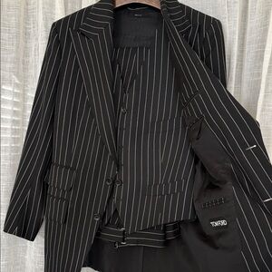 Tom Ford 3 Piece “ Atticus” Black & White Pinstripe Suit